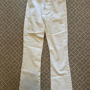 MOTHER The Hustler Ankle Fray. High-Rise White Flare Jeans